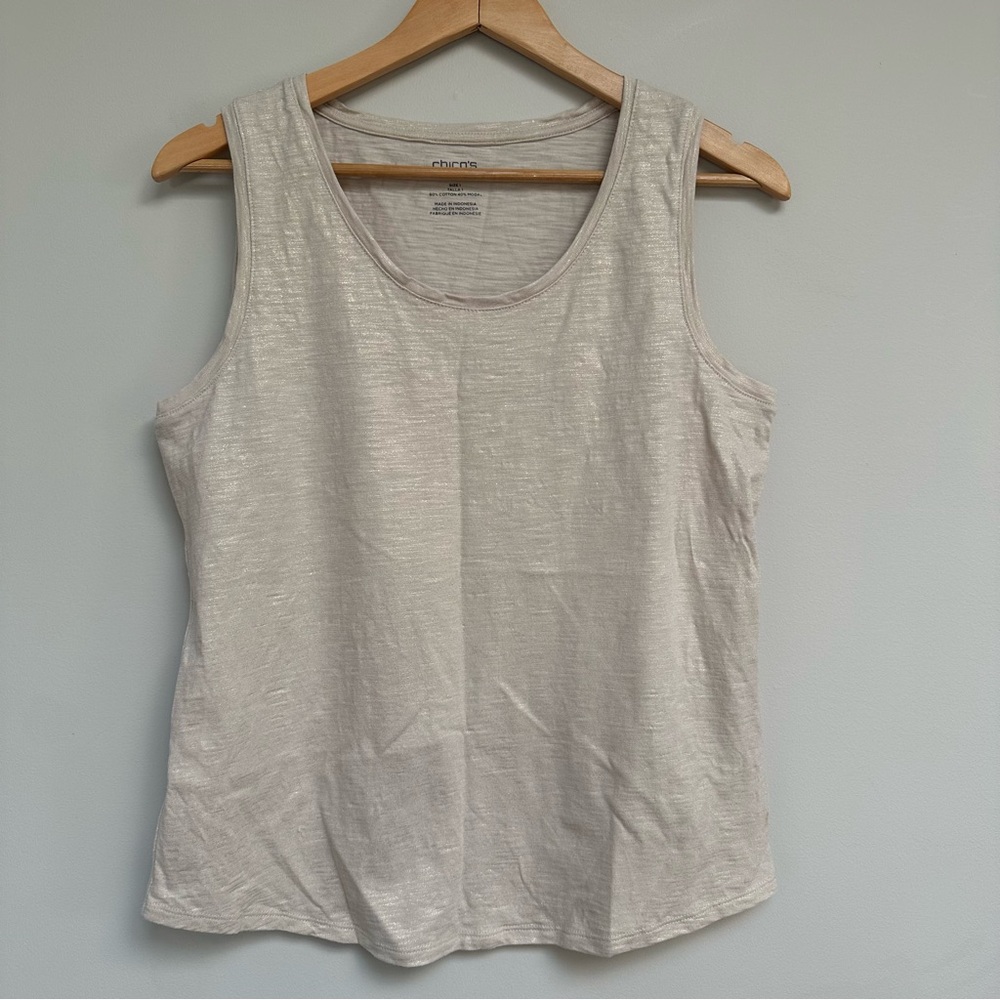 Chico’s Ultimate Tee Sleeveless Top Women’s Size 1 | Cream Shimmer Knit Blouse